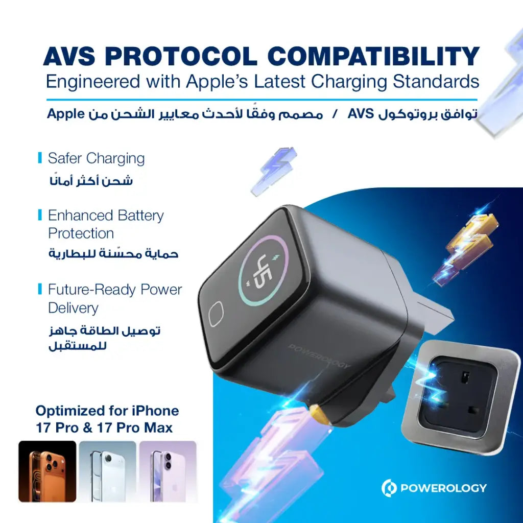 Powerology Voltflow 45W AVS GaN Wall Charger With C to C Cable- Gray