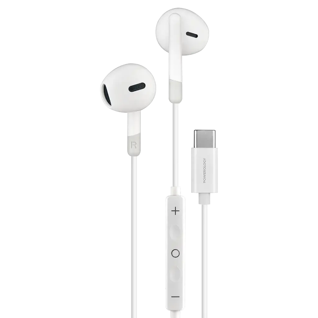 Powerology Type-C Connector Stereo Earphone(1.2m/4ft) - سماعة اذن - مع مايكروفون - تايب سي - كفالة 12 شهر