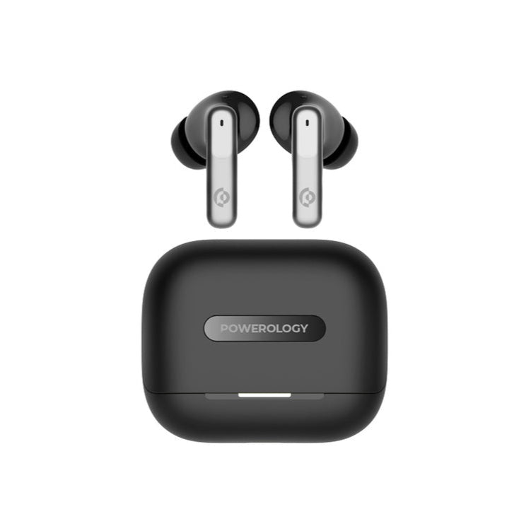 Powerology 6 Mic Hybrid ANC + ENC True Wireless Buds - Black [O] - سماعة باورولوجي - بلوتوث - خاصيه عزل الضوضاء - تدعم التحكم باللمس - كفالة 24 شهر