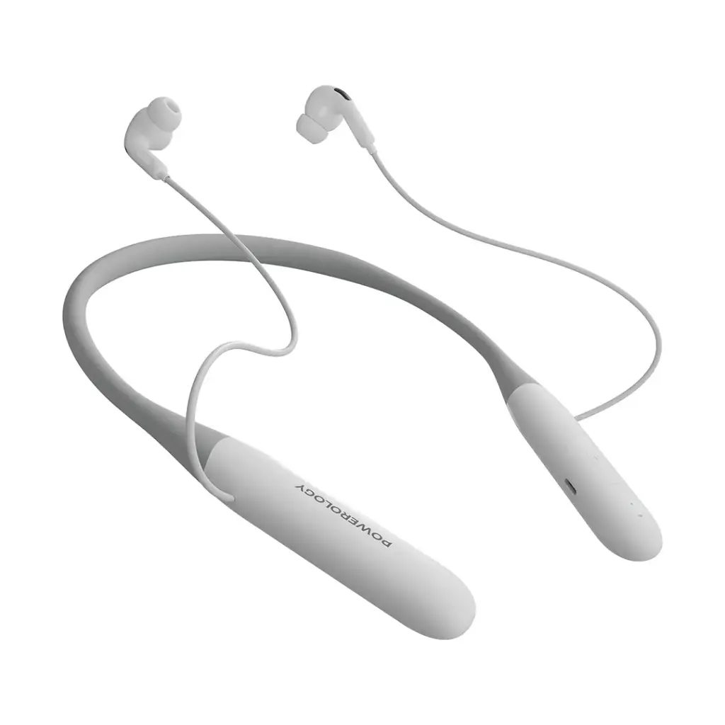 Powerology Toneflex ENC Wireless Neckband - White [O] - سماعة بلوتوث - باورولوجي - رياضية مقاومة للتعرق - خاصية منع الضوضاء - كفالة 12 شهر
