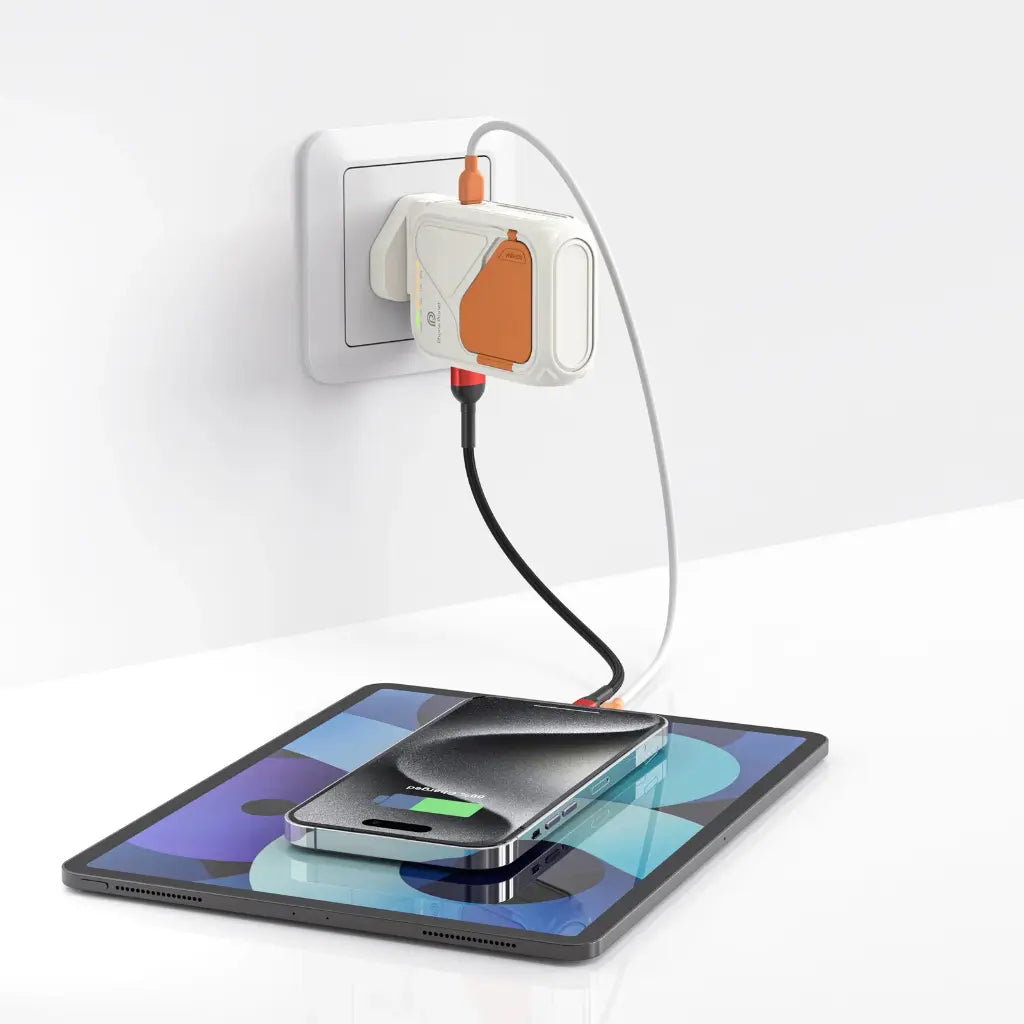 Phone Planet 10 IN 1 Magnetic Power Bank 10000mAh with Built-In Phone Stand White [H] - شاحن حاط - 3 منافذ للشحن الذكي والسريع + شحن ماغ سيف سرعه 15 واط + استاند + سلك شحن  تايب سي  ايفون - كفالة 24 شهر