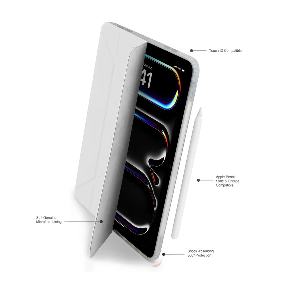 Pipetto Origami No.1 Case for iPad Pro 11" 2024 (White) [C] - كفر ايباد + ستاند + مكان للقلم
