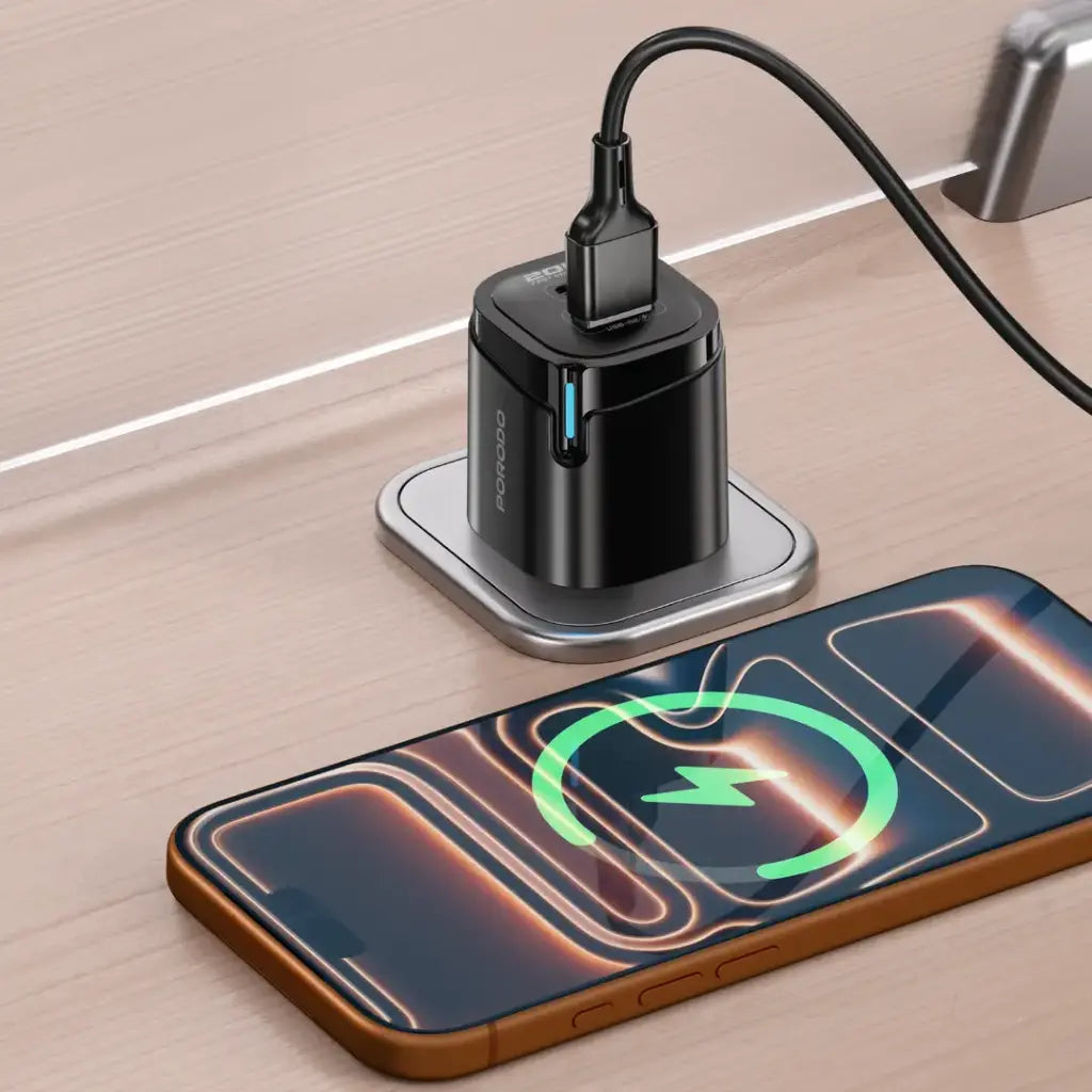 Porodo Tekto Dual USB Wall Adapter with Type-C Cable - Black