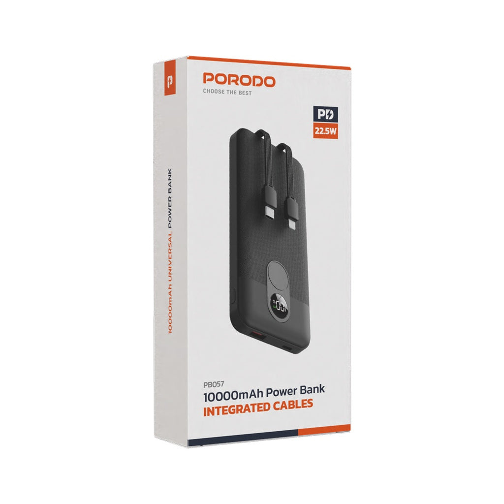 Porodo 10000mAh Powerbank Integrated Cable - Black