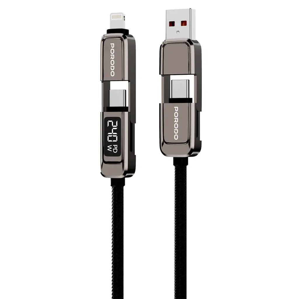 Porodo 4-In-1 High-Speed Charging Cable - Grey