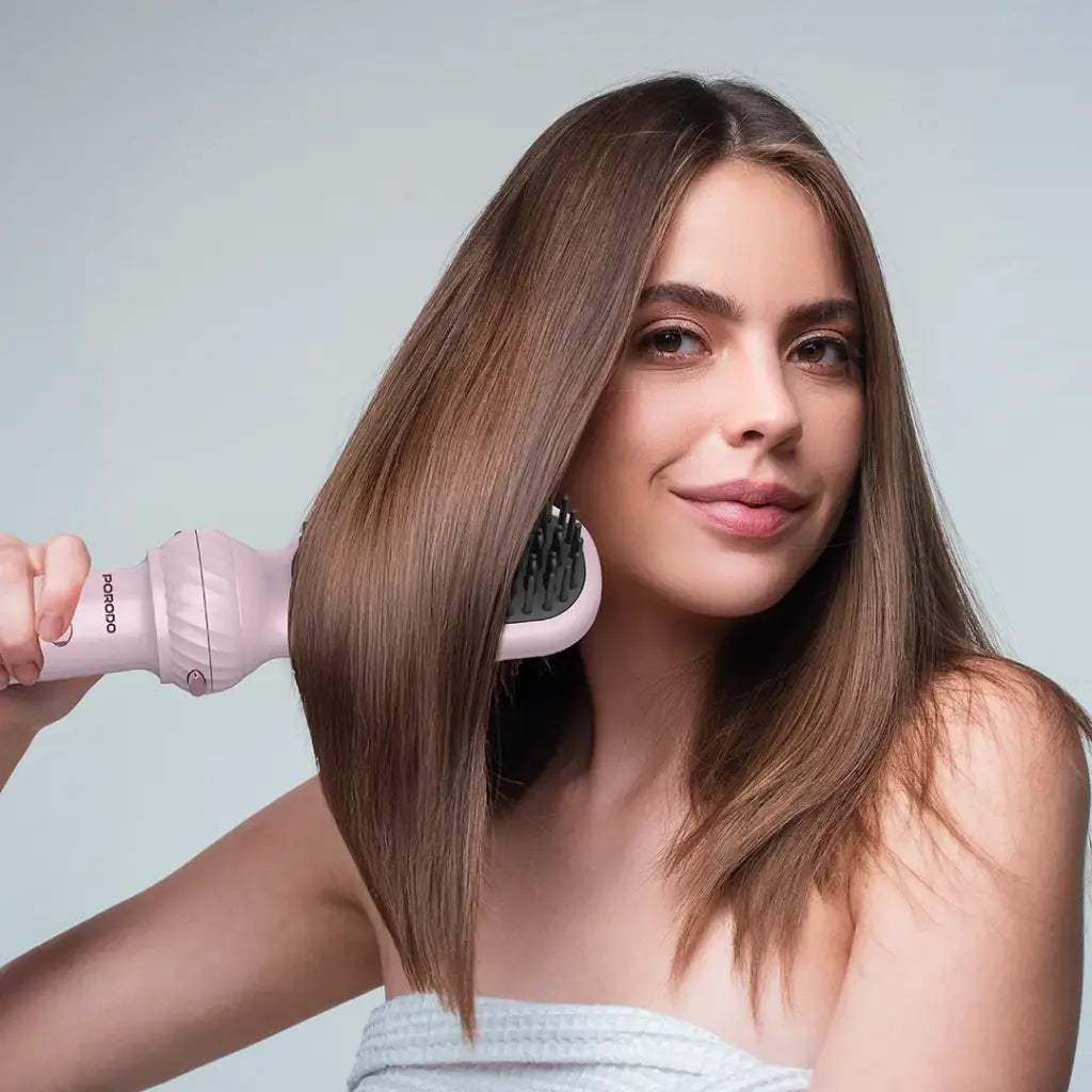 Porodo 5-In-1 Hair Styling Tool with Auto-Wrap Curling & Straightening - Pink