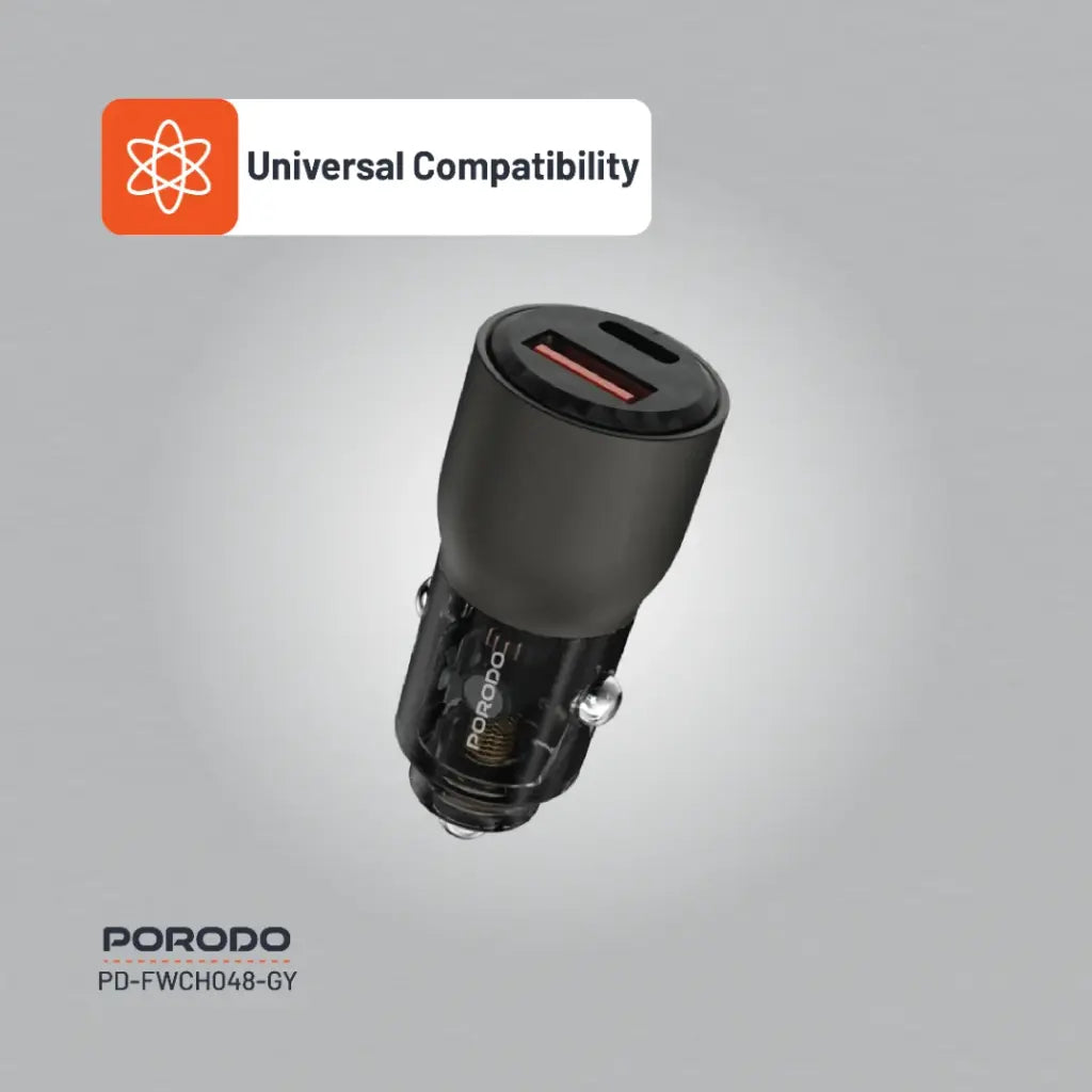 Porodo 95W Car Charger Transparent Multi-Device PD Charging [O] - شاحن ولاعة - برودو  - منفذ تايب سي  + منفذ يو اس بي - قوة 95 واط - كفالة 24 شهر