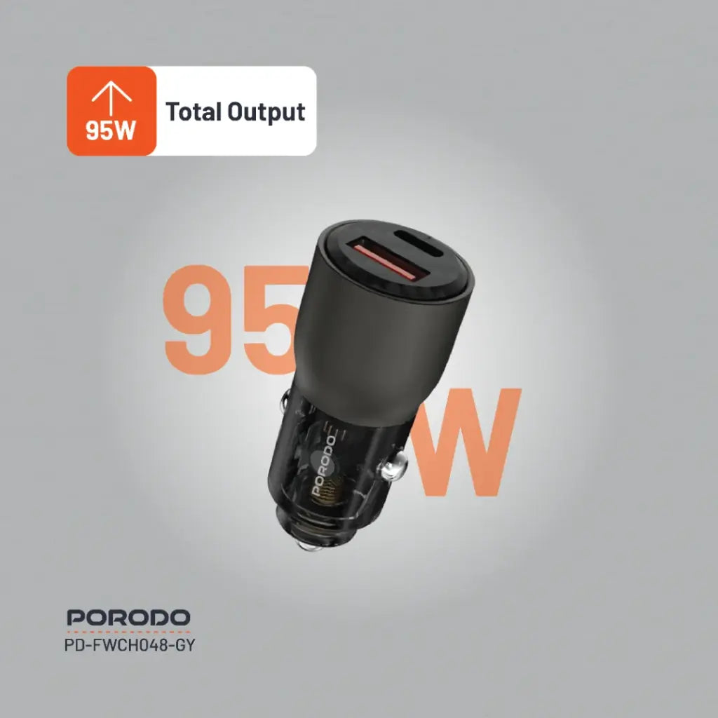 Porodo 95W Car Charger Transparent Multi-Device PD Charging [O] - شاحن ولاعة - برودو  - منفذ تايب سي  + منفذ يو اس بي - قوة 95 واط - كفالة 24 شهر