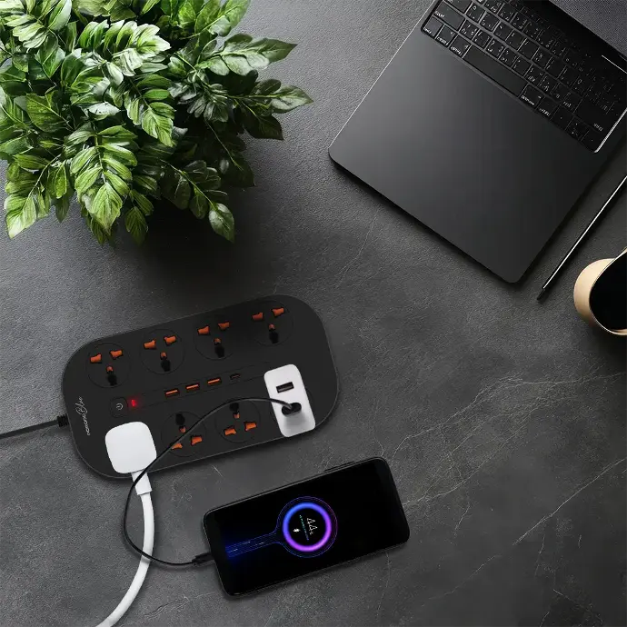 Porodo Blue 8 AC Power Strip - Black