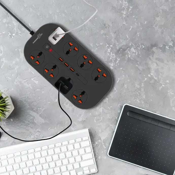 Porodo Blue 8 AC Power Strip - Black