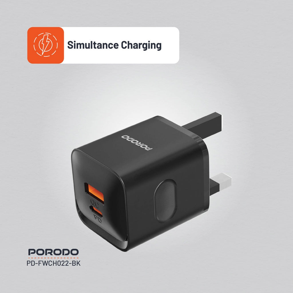 Porodo Dual port Wall Charger UK - Black
