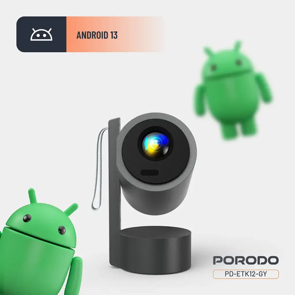 Porodo Full HD Smart Projector - Gray [O] - بروجكتور متنقل + بطارية تدوم حتى 2 ساعة شغل متواصل - كفالة 12 شهر