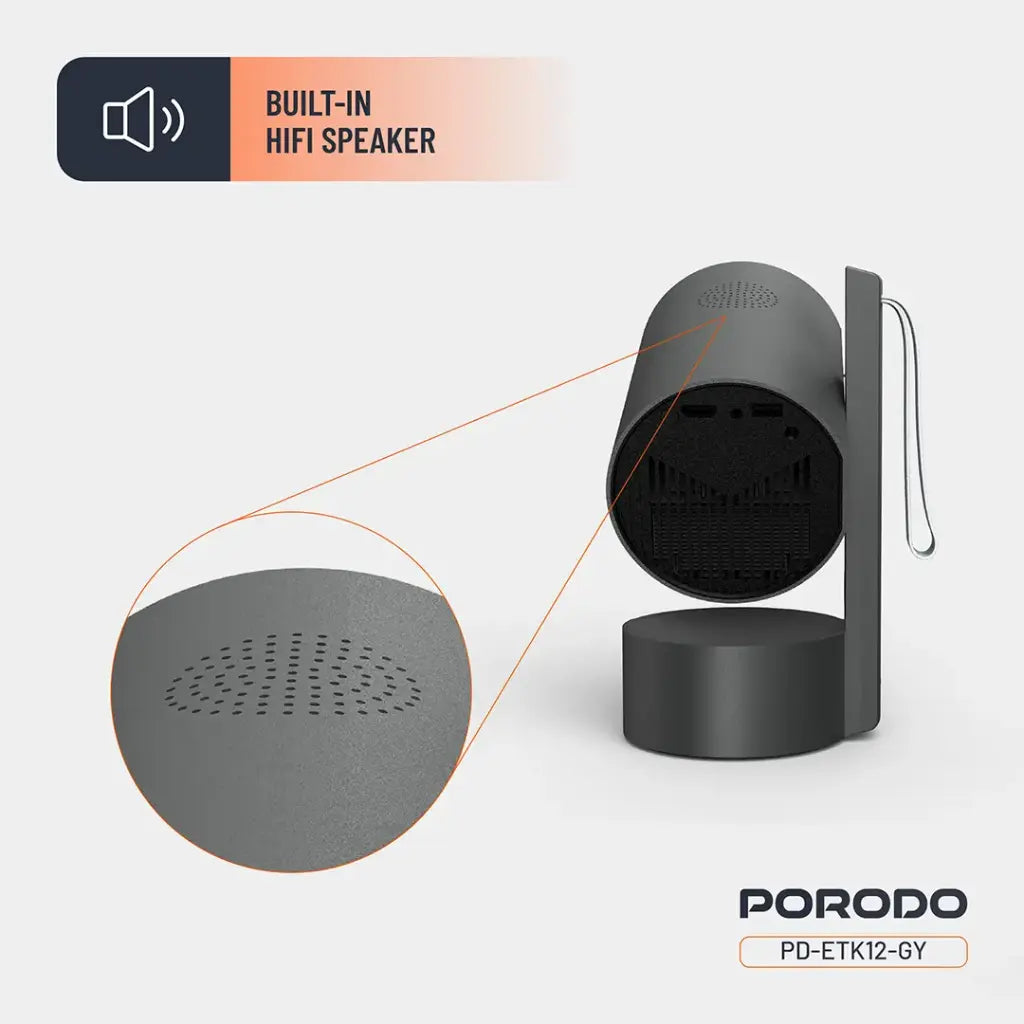 Porodo Full HD Smart Projector - Gray [O] - بروجكتور متنقل + بطارية تدوم حتى 2 ساعة شغل متواصل - كفالة 12 شهر