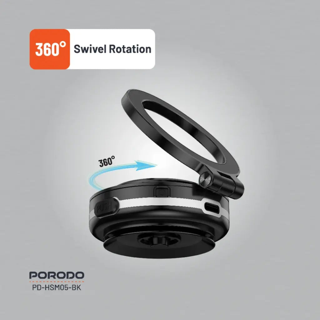 Porodo HS05 Vacuseal MagSafe Magnetic Mount - Black [O] - ستاند سيارة مناسب لجميع انواع الاجهزة - شفط - ماغ سيف - بورودو
