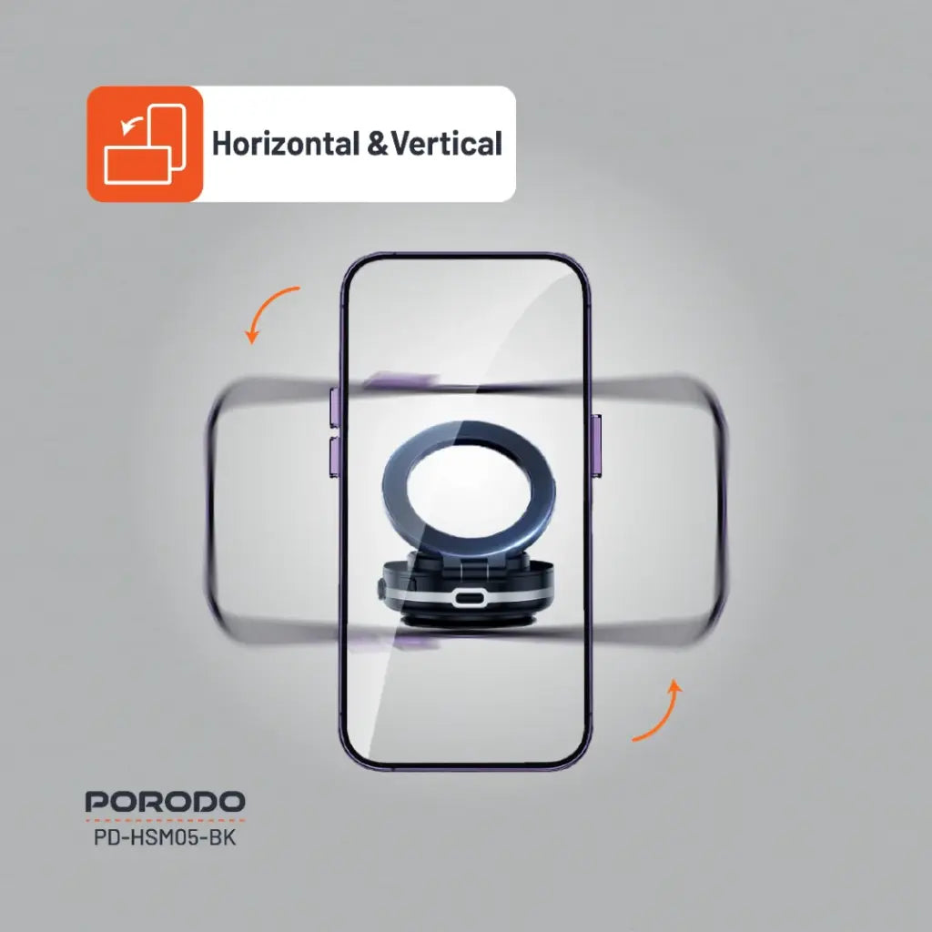Porodo HS05 Vacuseal MagSafe Magnetic Mount - Black [O] - ستاند سيارة مناسب لجميع انواع الاجهزة - شفط - ماغ سيف - بورودو