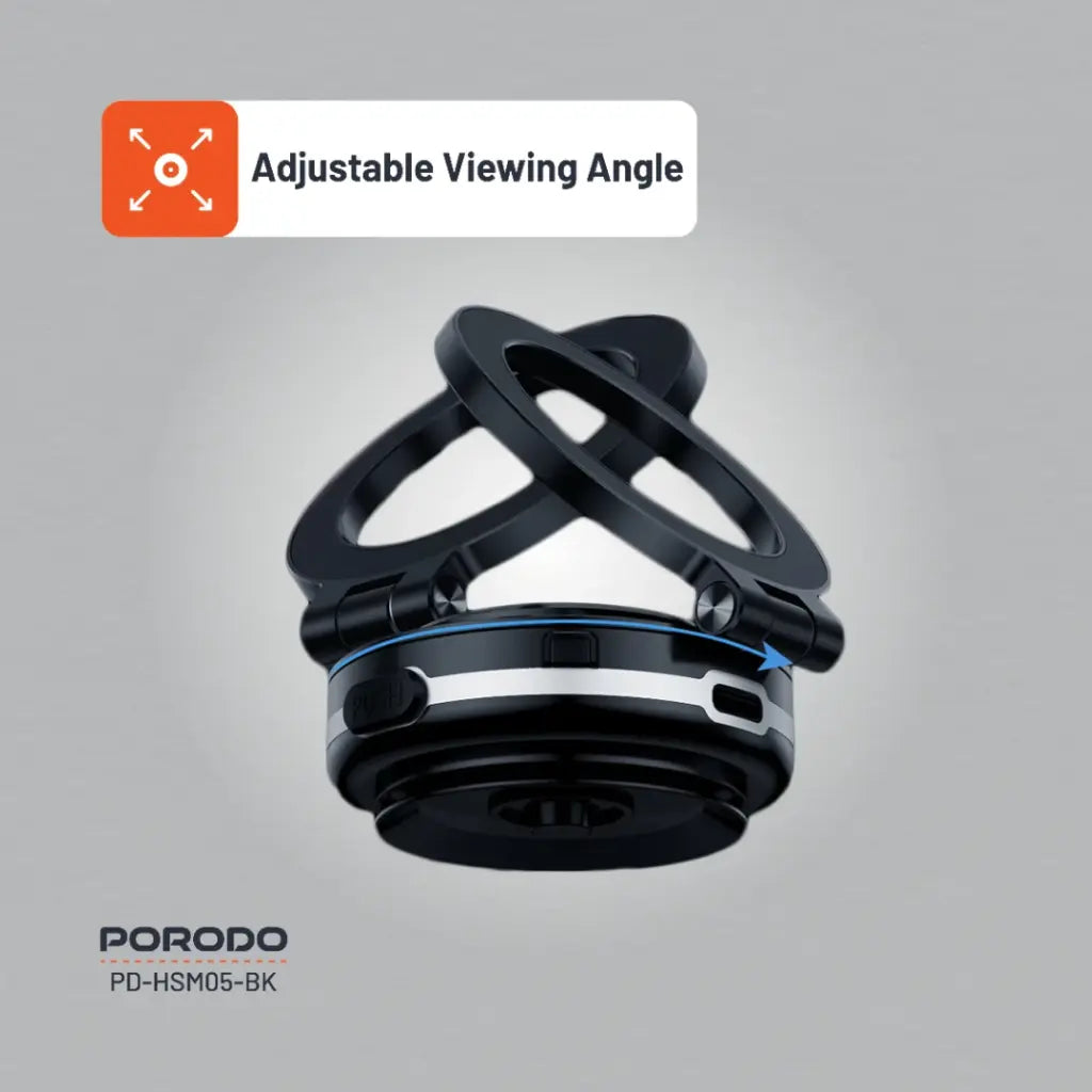 Porodo HS05 Vacuseal MagSafe Magnetic Mount - Black [O] - ستاند سيارة مناسب لجميع انواع الاجهزة - شفط - ماغ سيف - بورودو