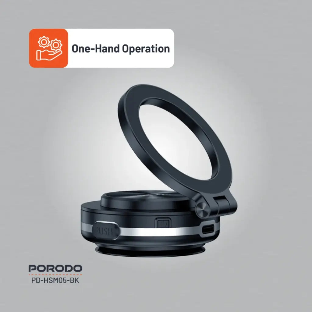 Porodo HS05 Vacuseal MagSafe Magnetic Mount - Black [O] - ستاند سيارة مناسب لجميع انواع الاجهزة - شفط - ماغ سيف - بورودو