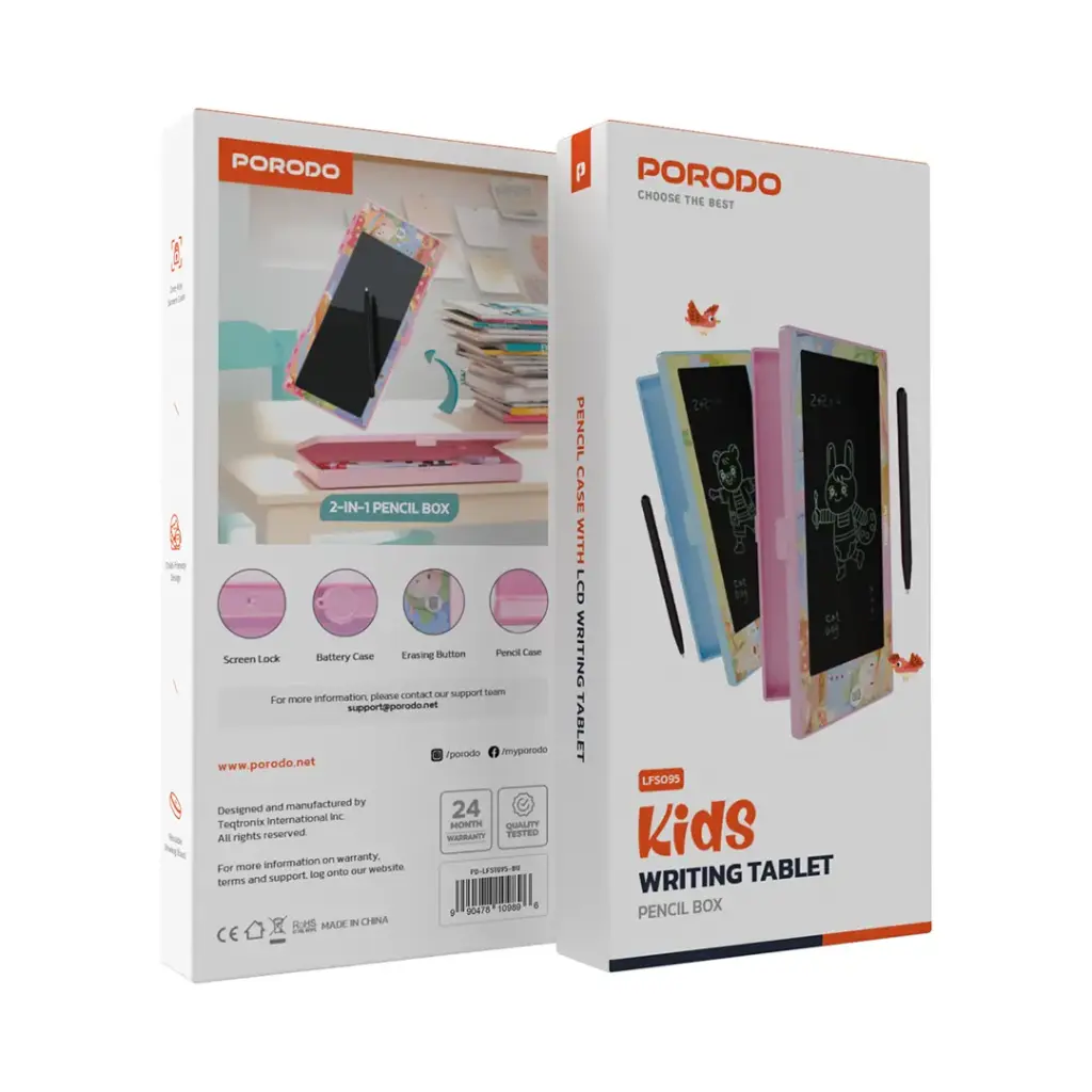 Porodo Kids Writing Tablet [O] pink - تابلت للكتابة + الرسم - برودو - كفالة 24 شهر