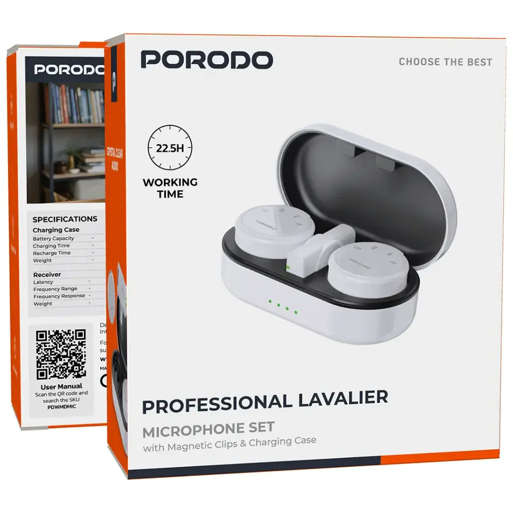 Porodo Lavalier Microphones Type-C Connector With Lightning Adapter