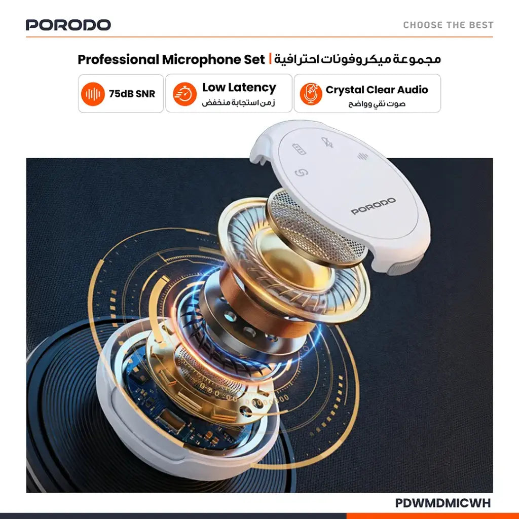Porodo Lavalier Microphones Type-C Connector With Lightning Adapter