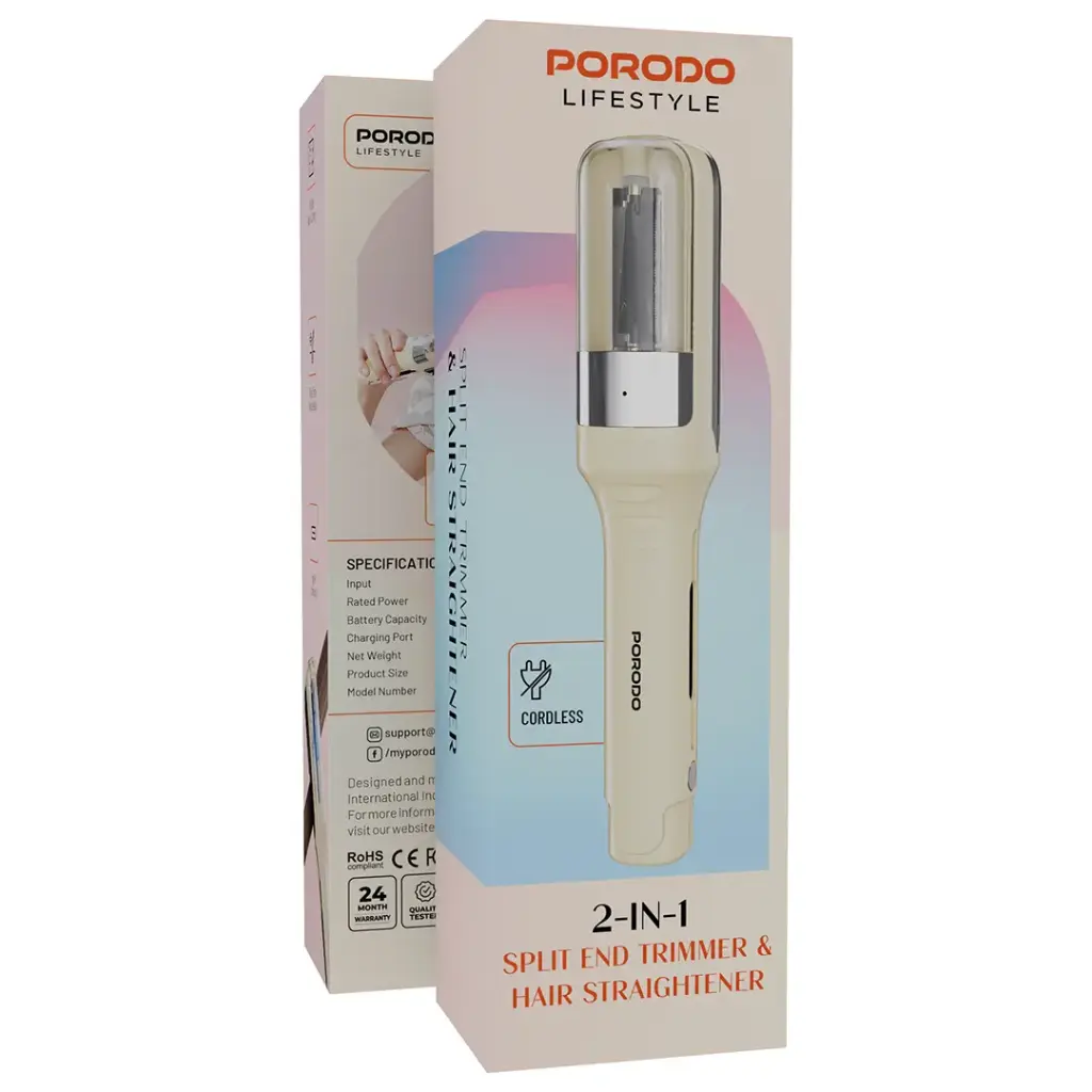 Porodo Lifestyle 2-in-1 split & trimmer and hair straightener [O] - جهاز قص أطراف الشعر وتمليسه 2×1 - بورودو - كفالة 24 شهر