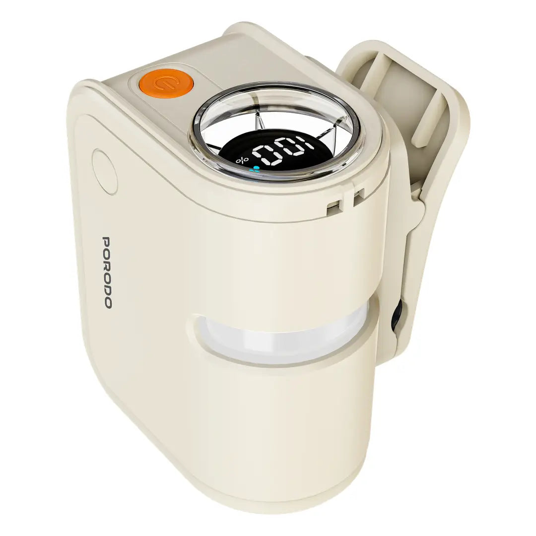 Porodo Lifestyle Chillo Clip Electric Wearable Neck Clip Fan with Adjustable Wind Speed - Beige [O] - مروحة متنقلة - سرعات مختلفة - مشبك تثبيت - برودو -  كفالة 12 شهر
