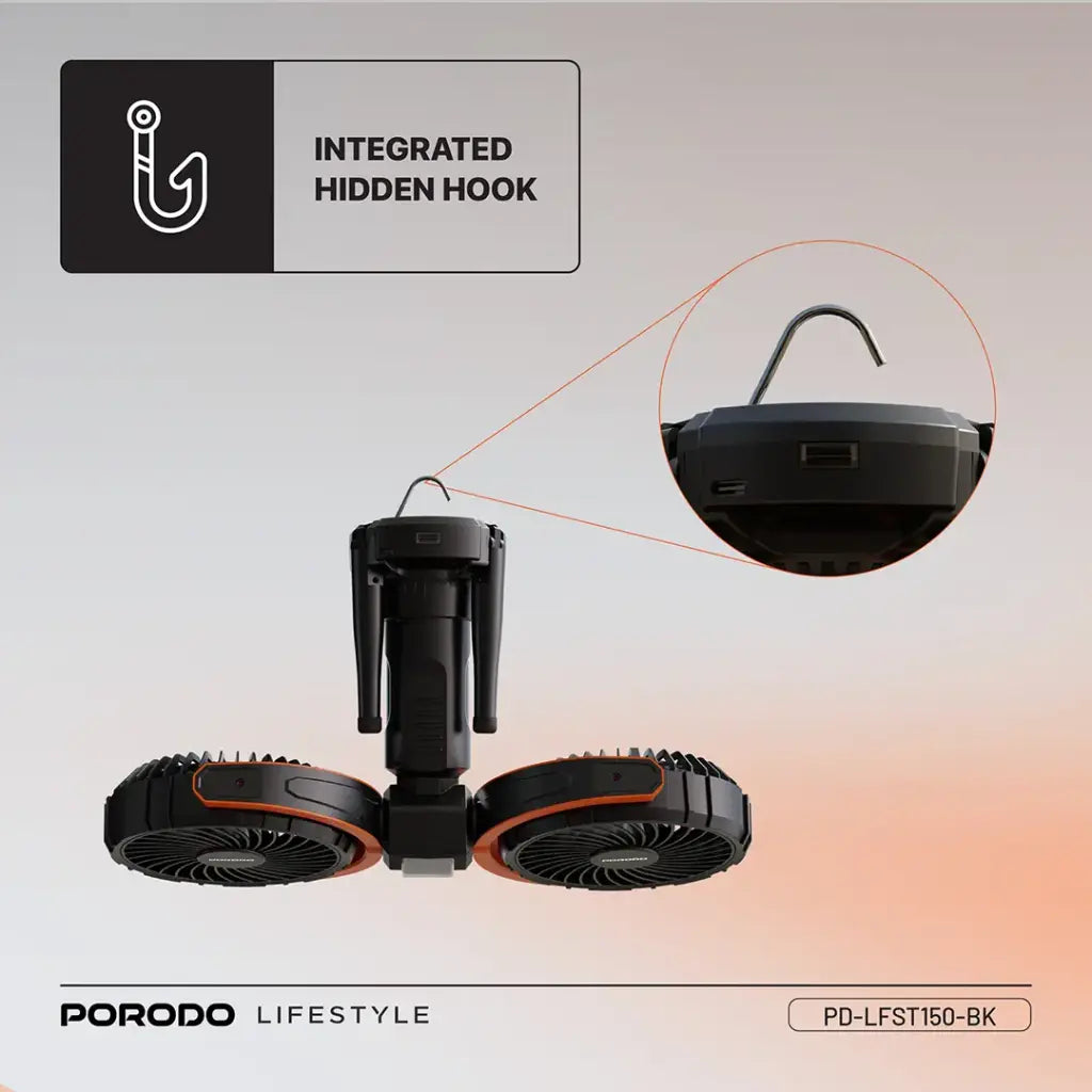 Porodo Lifestyle Dual-Head Oscillating Fan - Black