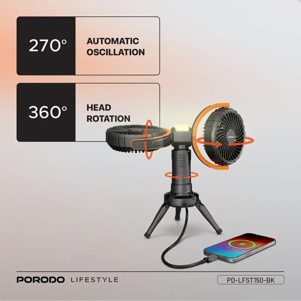 Porodo Lifestyle Dual-Head Oscillating Fan - Black