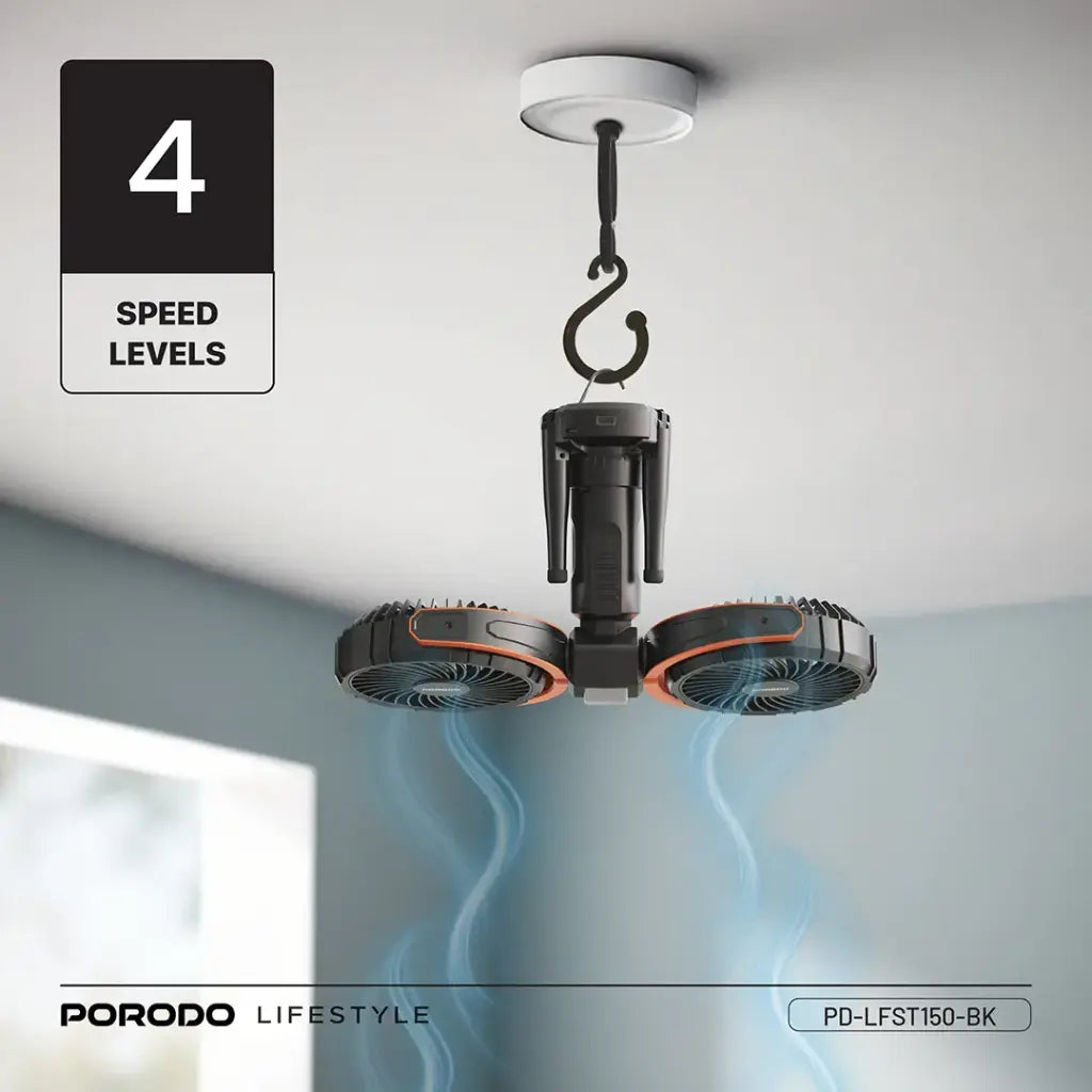 Porodo Lifestyle Dual-Head Oscillating Fan - Black