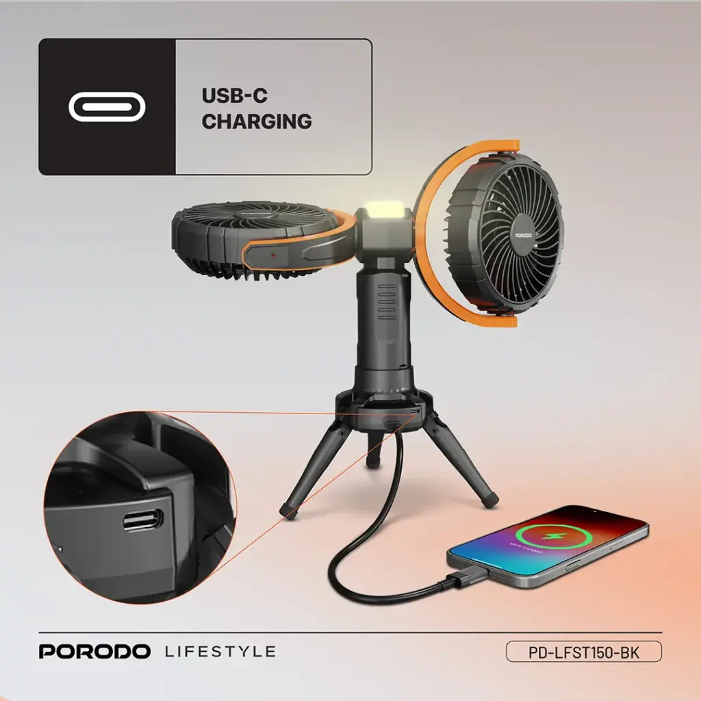 Porodo Lifestyle Dual-Head Oscillating Fan - Black
