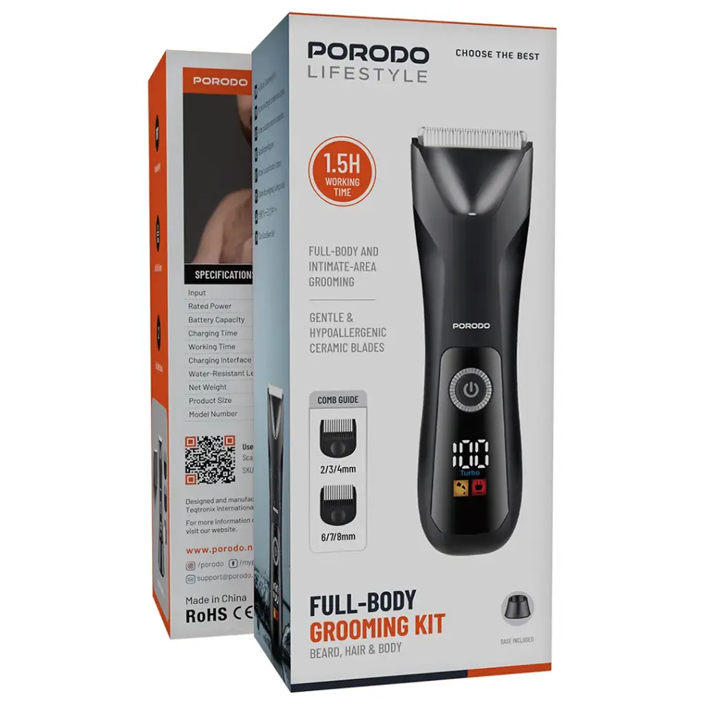 Porodo lifestyle Full-Body Grooming Kit [O] - ماكينة حلاقة -  بورودو لايف ستايل للعناية والحلاقة الكاملة للجسم – أسود- كفالة 24 شهر