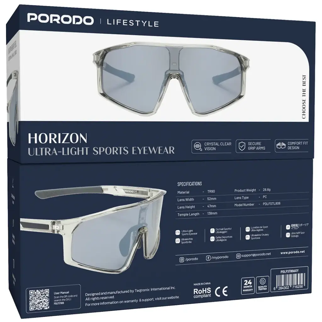 Porodo Lifestyle Horizon Ultra-Light Sports Eyewear - Grey [O] - نظارة رياضية - عالية الجودة - بورودو - كفالة 12 شهر