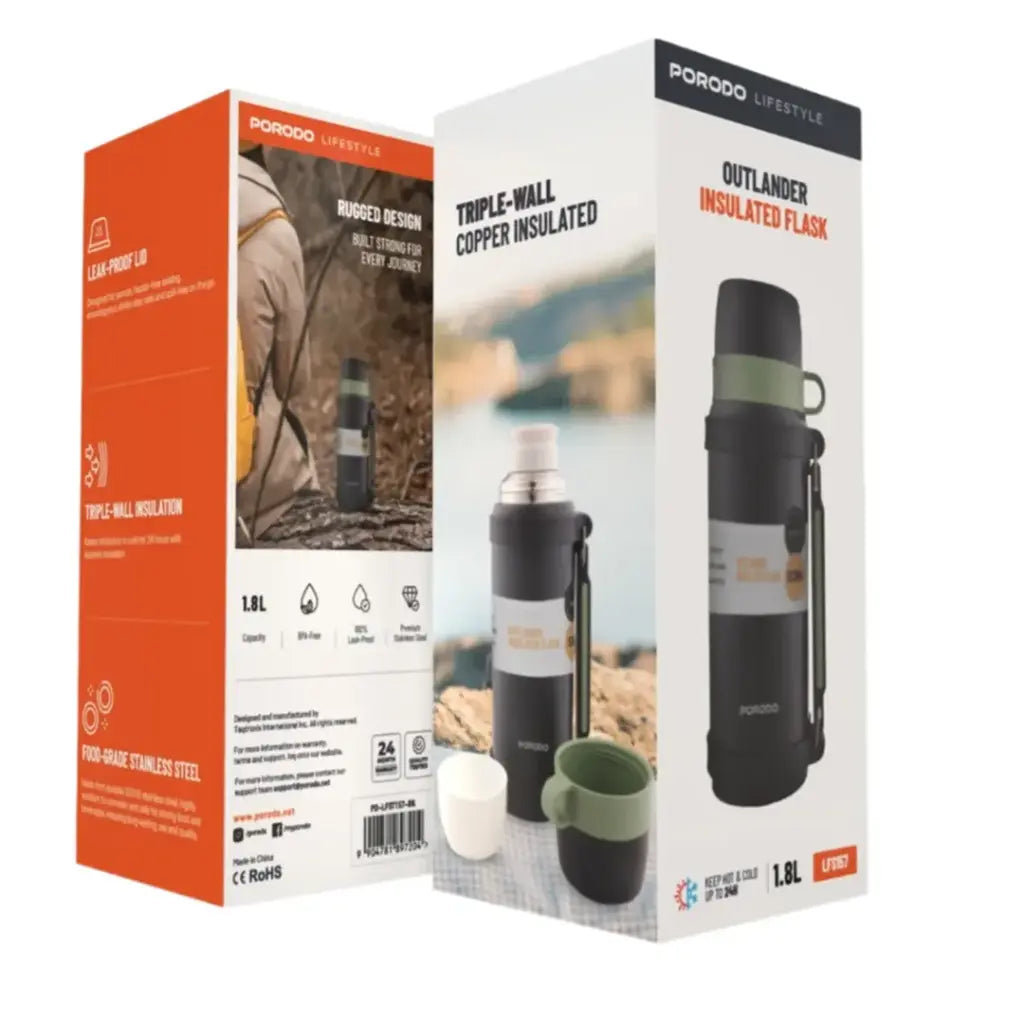 Porodo Lifestyle Insulation Flask 1.8L - Black [O] - مطارة  - مقاومه للكسر - برودو
