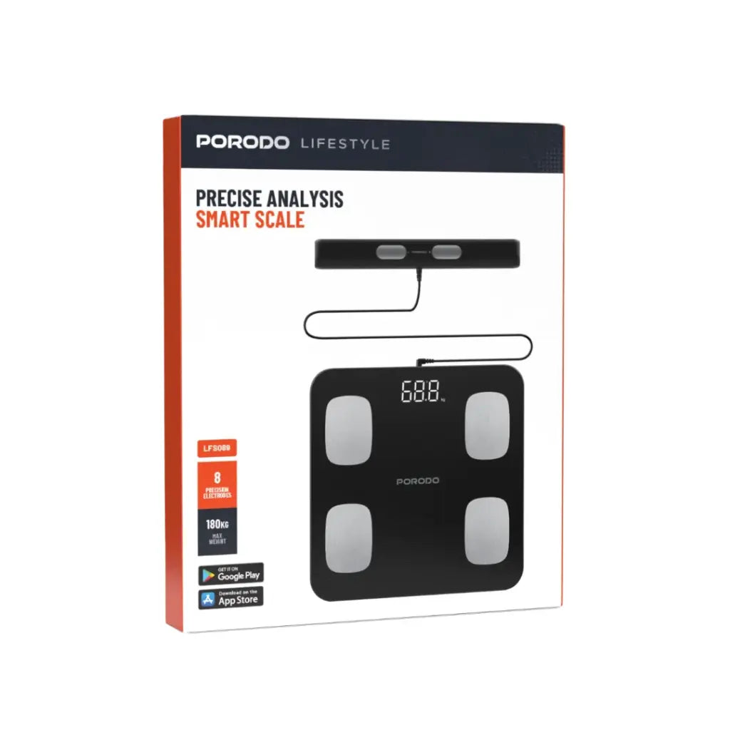 Porodo Lifestyle Precise Analysis Smart Scale - Black - ميزان ذكي - بورودو - كفالة 24 شهر