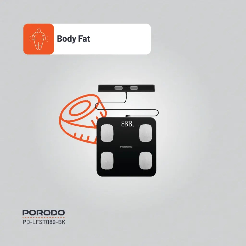 Porodo Lifestyle Precise Analysis Smart Scale - Black - ميزان ذكي - بورودو - كفالة 24 شهر