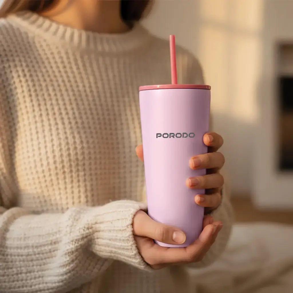 Porodo Lifestyle Stainless Steel Double Wall Tumbler - 710ml - Pink - كوب - بورودو لايف ستايل - مصنوع من الفولاذ المقاوم للصدأ