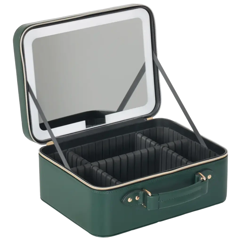 Porodo Lifestyle Travel Makeup Bag with Detachable LED Mirror - Green [O] - حافظة مكياج السفر من  مع مرآة قابلة للفصل - كفالة 24 شهر