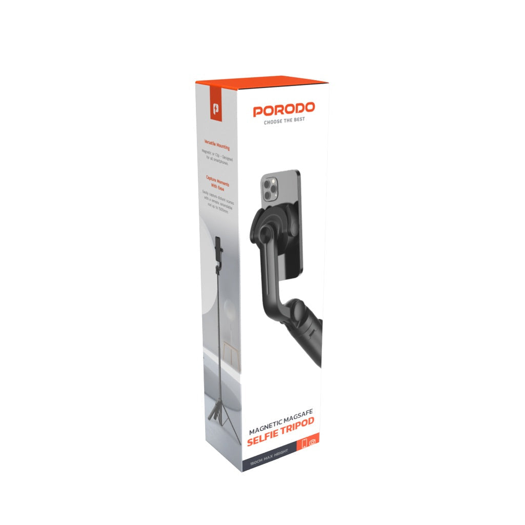 Porodo Magnetic Magsafe Selfie Tripod - Black [O]- عصاة وستاند للتصوير مع ريموت
