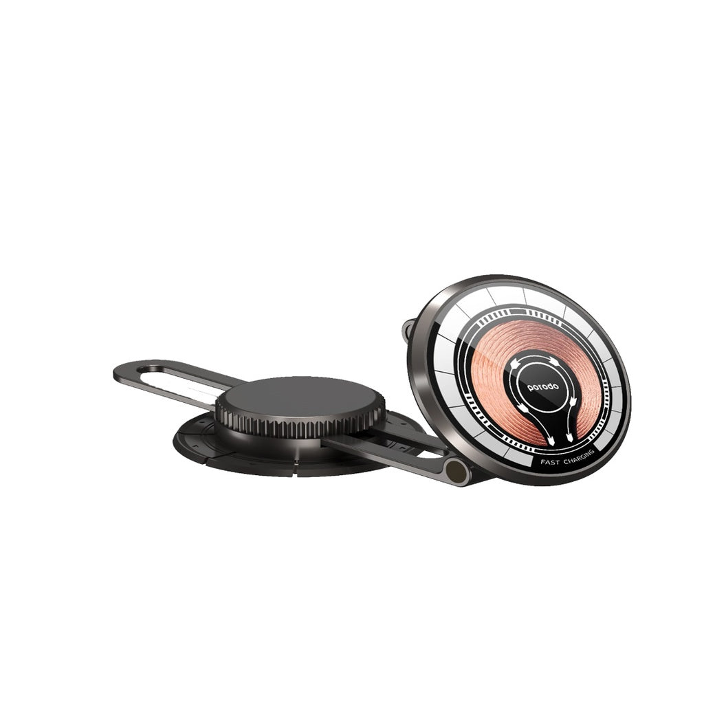 Porodo Magsafe Charging Transparent Phone Mount 360° Rotating Base - Black [O]- ستاند سيارة مناسب لجميع انواع الاجهزة - مغناطيس - قاعدة لزق + دوران 360 درجه - بورودو