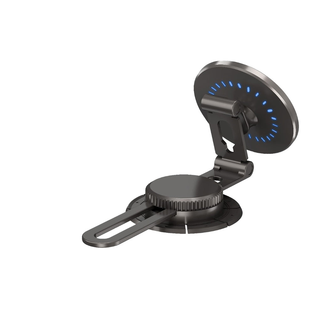 Porodo Magsafe Charging Transparent Phone Mount 360° Rotating Base - Black [O]- ستاند سيارة مناسب لجميع انواع الاجهزة - مغناطيس - قاعدة لزق + دوران 360 درجه - بورودو