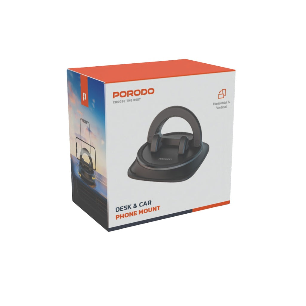 Porodo Rotatable Mobile Phone Bracket - Black [O]- ستاند سيارة + مكتب مناسب لجميع انواع الاجهزة - بورودو