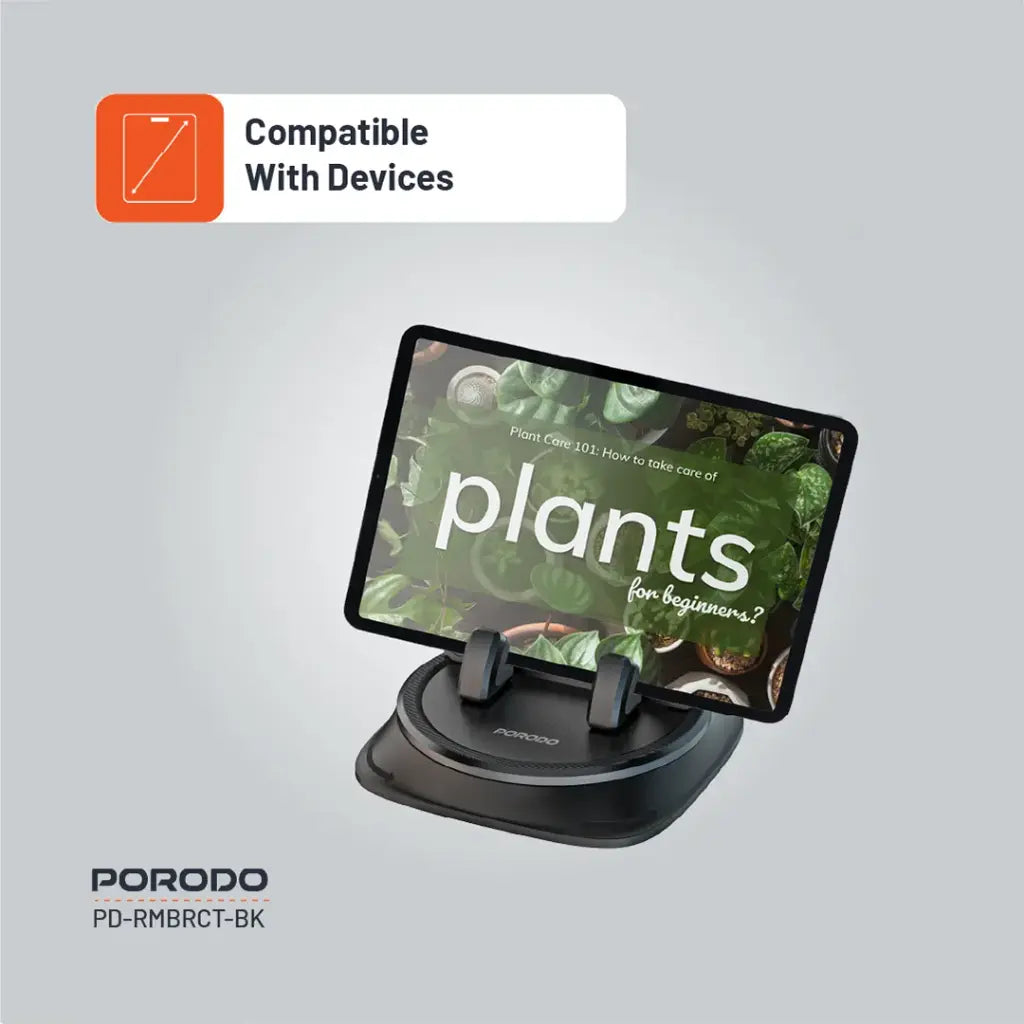Porodo Rotatable Mobile Phone Bracket - Black [O]- ستاند سيارة + مكتب مناسب لجميع انواع الاجهزة - بورودو
