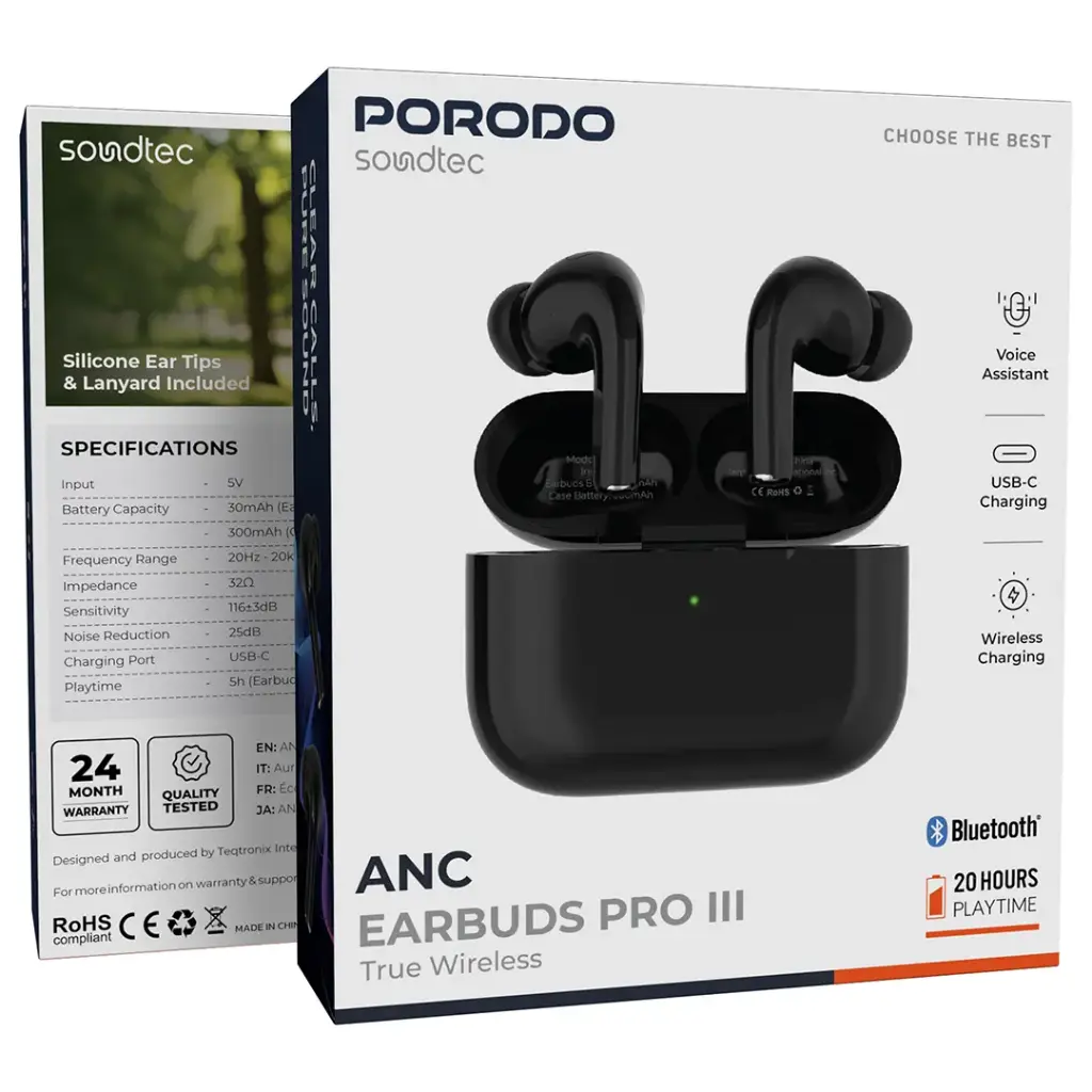 Porodo Soundtec Porodo AP Pro3 ANC - Black [O] - سماعة برودو - بلوتوث - كفالة 12 شهر