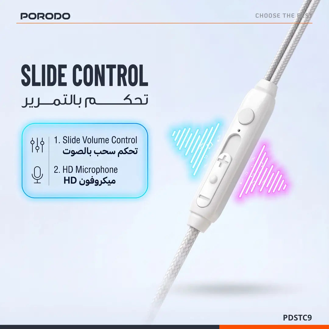 Porodo Soundtec Cron USB-C Stereo Earphones with Immersive Stereo Sound - White