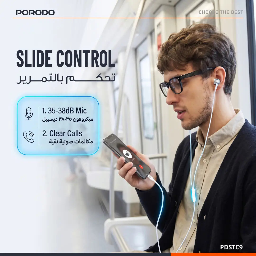 Porodo Soundtec Cron USB-C Stereo Earphones with Immersive Stereo Sound - White