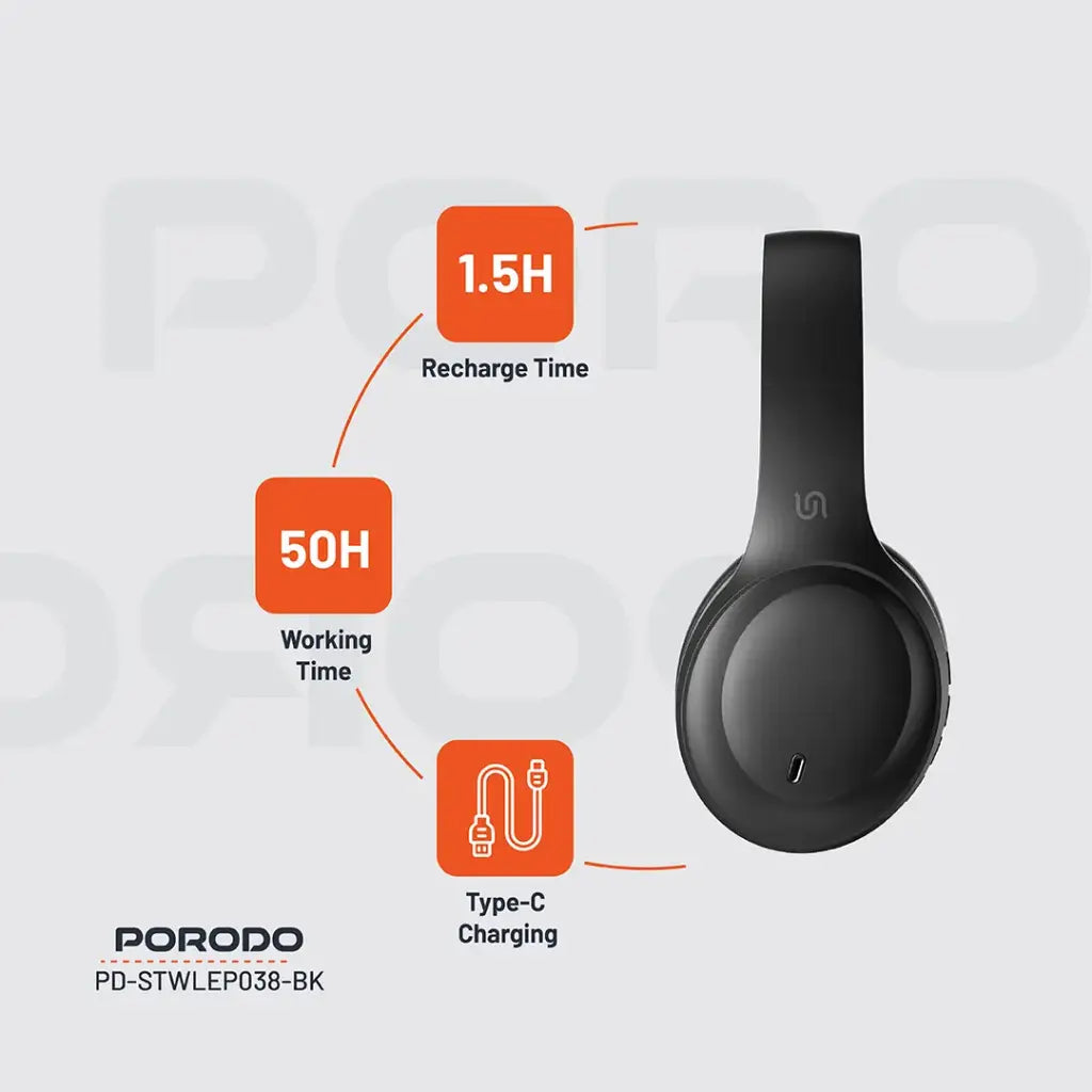 Porodo Soundtec PRIMO Wireless Headphone - Black