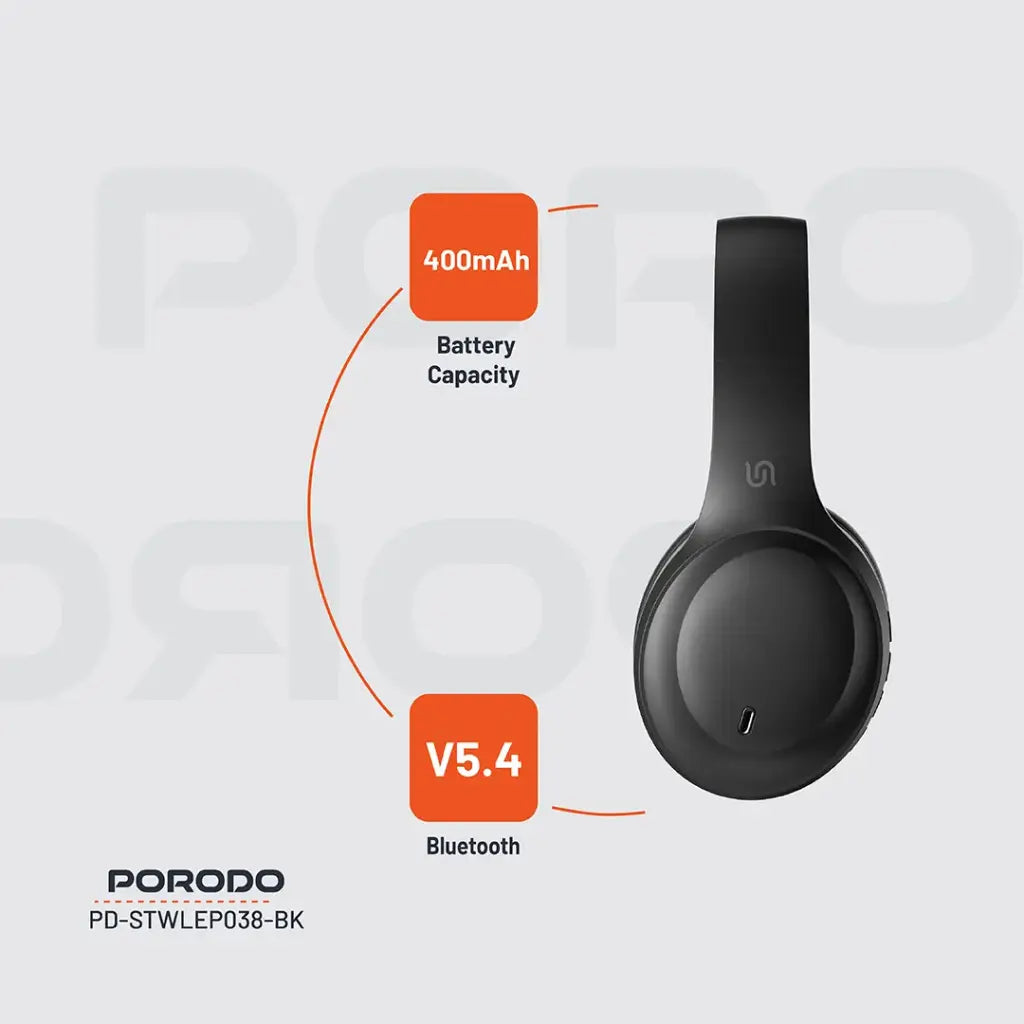 Porodo Soundtec PRIMO Wireless Headphone - Black