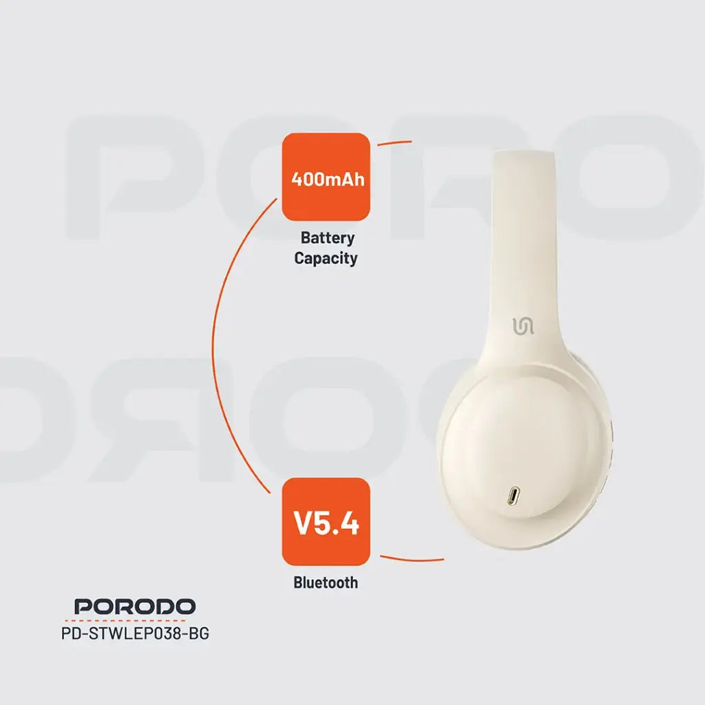 Porodo Soundtec PRIMO Wireless Headphone - Beige
