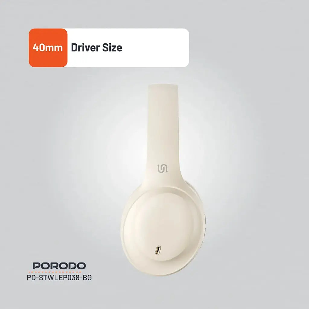 Porodo Soundtec PRIMO Wireless Headphone - Beige