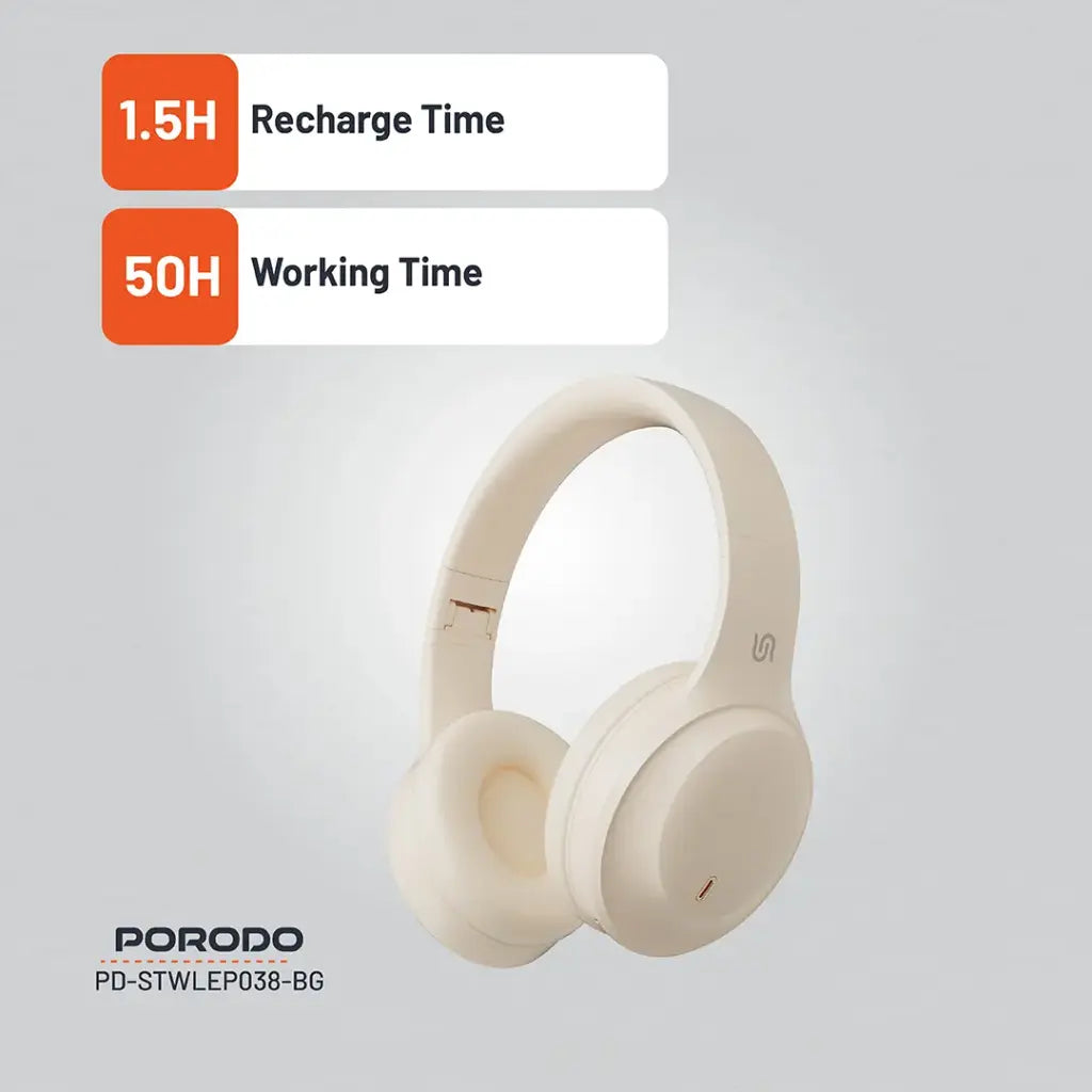 Porodo Soundtec PRIMO Wireless Headphone - Beige